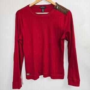 Lauren Jeans Co. Ralph Lauren Womens Large Red Long Sleeve T-Shirt Suede Zip